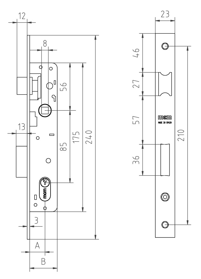 CERRADURA METALICA 1550-21 ENTRADA 18MM CILINDRO OVALADO INOX 1550-21 2