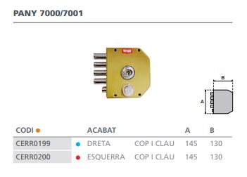 CERRADURA SOBREPONER SIN VARILLAS GOLPE Y LLAVE 60/D ESMALTADA ORO 7000P 2