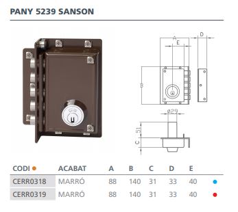 CERRADURA SEGURIDAD CGS SANSON 5239 IZQUIERDA MARRON 5239 IZQ. 2