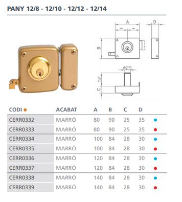 CERRADURA SOBREPONER 12- 8 D 12-8 DER. 3