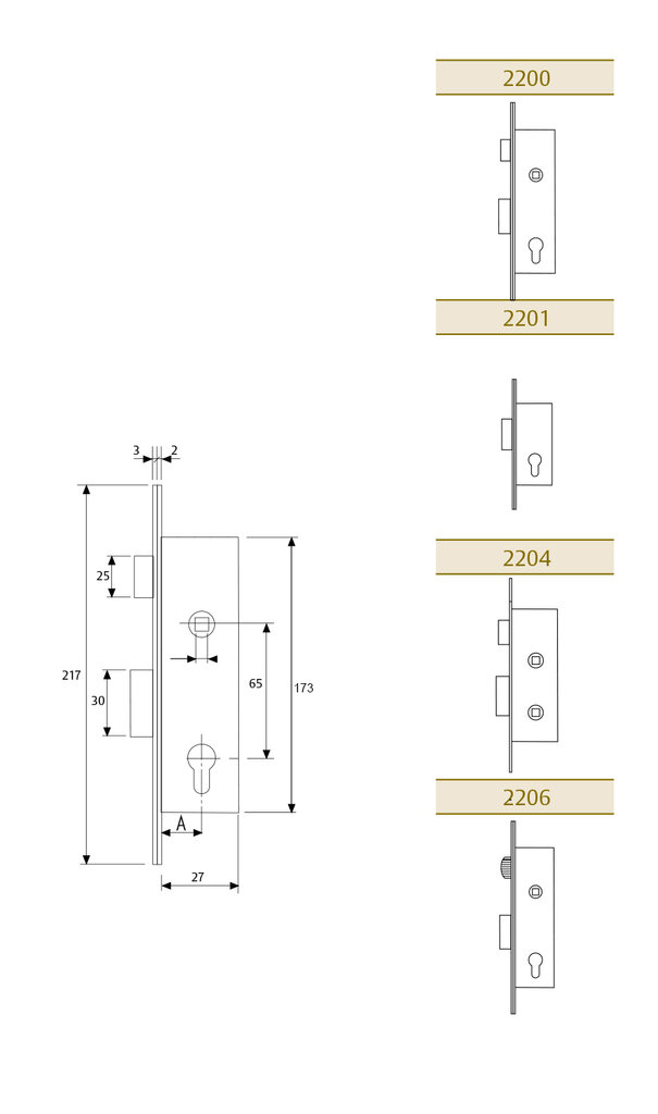 CERRADURA METALICA 2201-15 ENTRADA 13,5MM PALANCA DESLIZANTE H.CINCADO SIN ESCUDO, NI CERRADERO 220115HZ 2