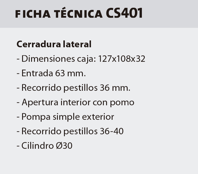 CERRADURA SOB. LLAVE SOLA CS40112I IZQ. 2