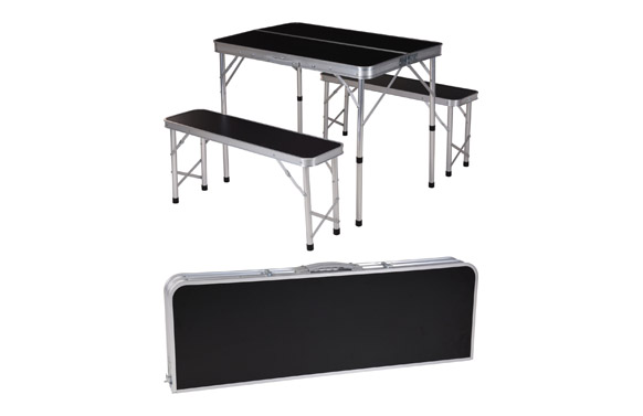 MESA CAMPING PLEGABLE + 2 MDF NEGRO