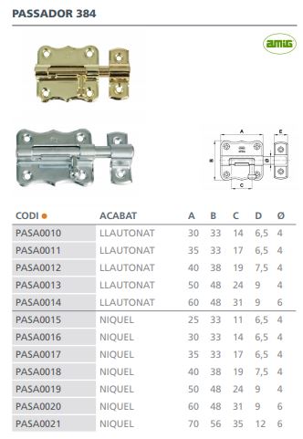 PASADOR 384 35X33 MM NIQUELADO 230 3