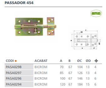 PASADOR 454 CON PORTACANDADO 120X67MM BICROMATADO 913 2