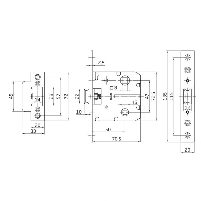PICAPORTE C/CONDENA 2100 A.INOX 18/8 2