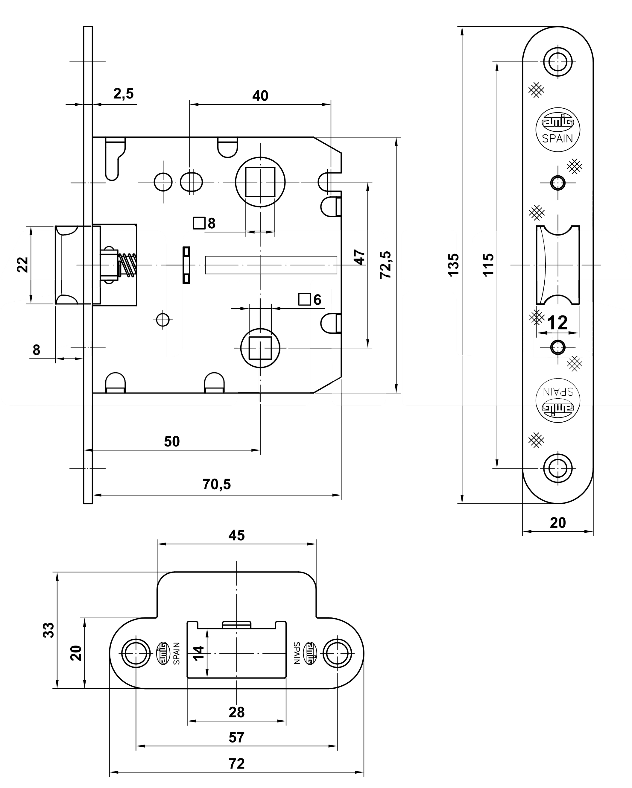 PICAPORTE C/CONDENA 2001 A.INOX 18/8 2