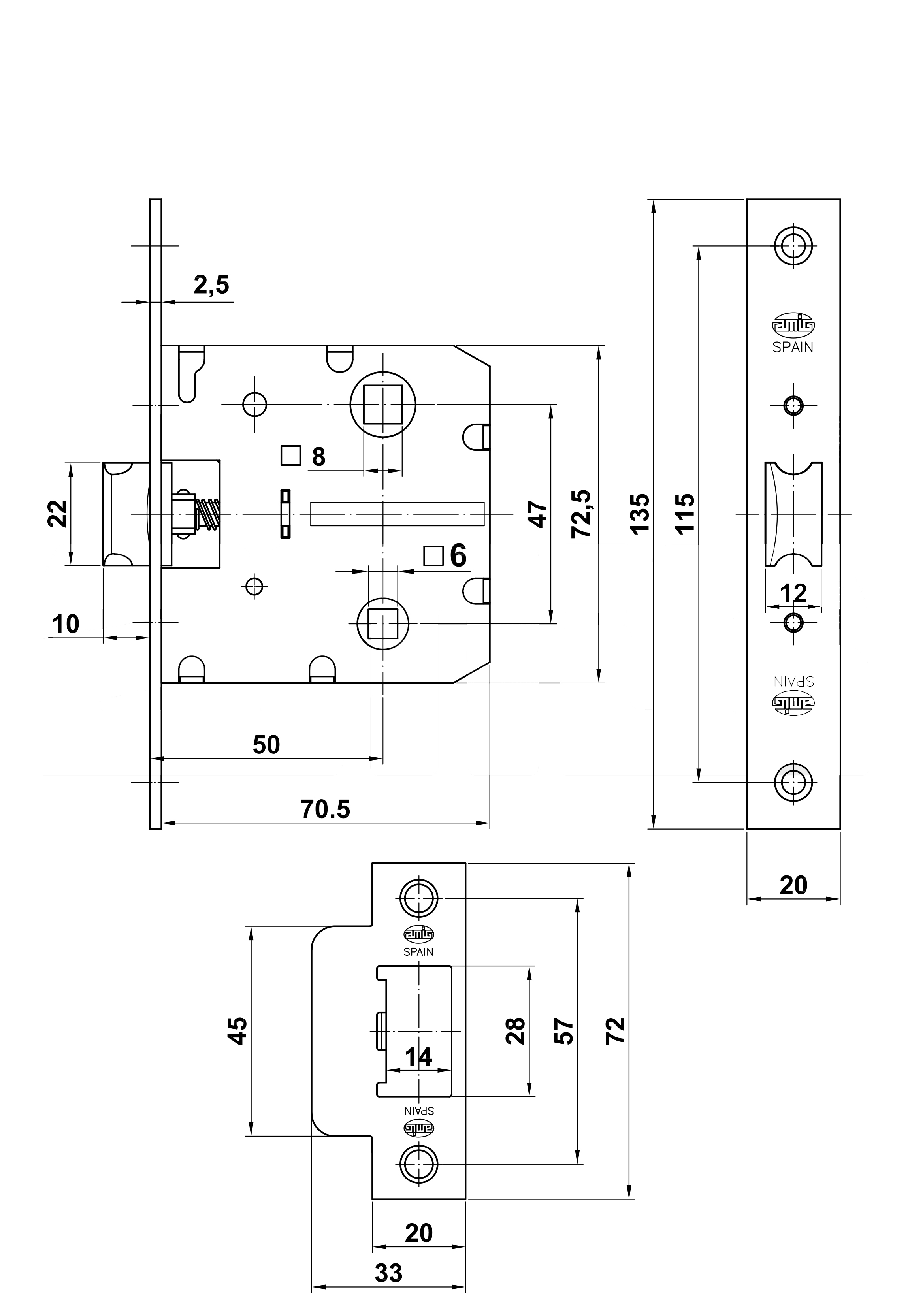 PICAPORTE REVERSIBLE RECTO 2100-45 CUERO 10 UNIDADES  12600 2