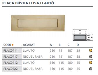 PLACA CARTAS LATON LISA 250X75  7000100 2