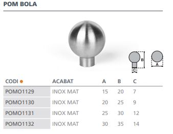 POMO INOX MATE  BOLA  25MM     3515203 2