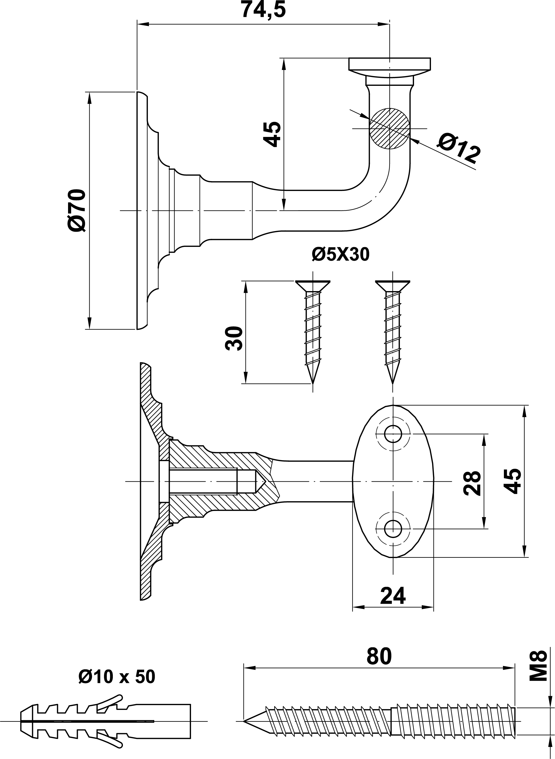 SOPORTE PASAMANO 23 CROMO MATE 2