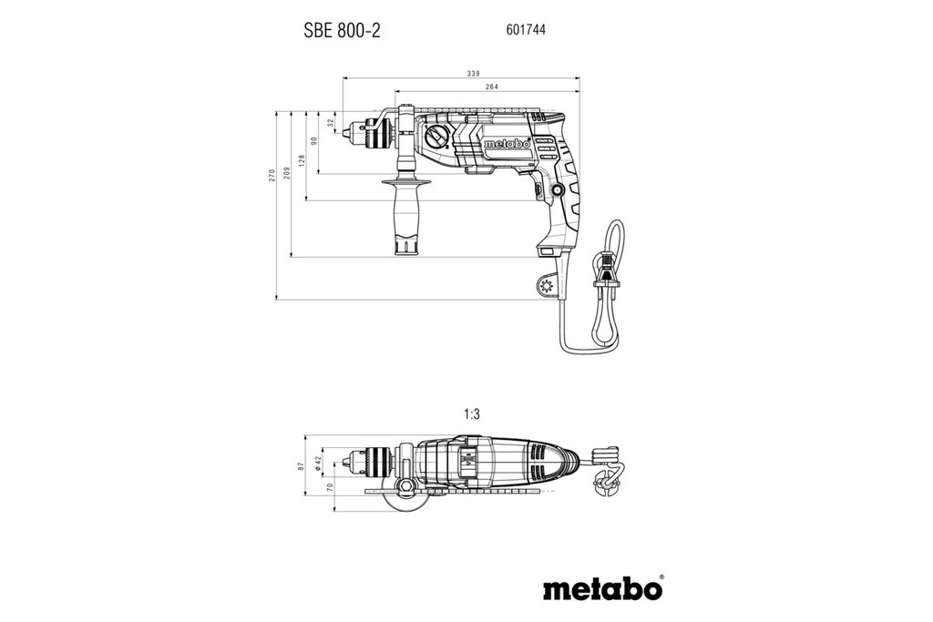 TALADRO PERCUTOR SBE 800-2  METABO 2