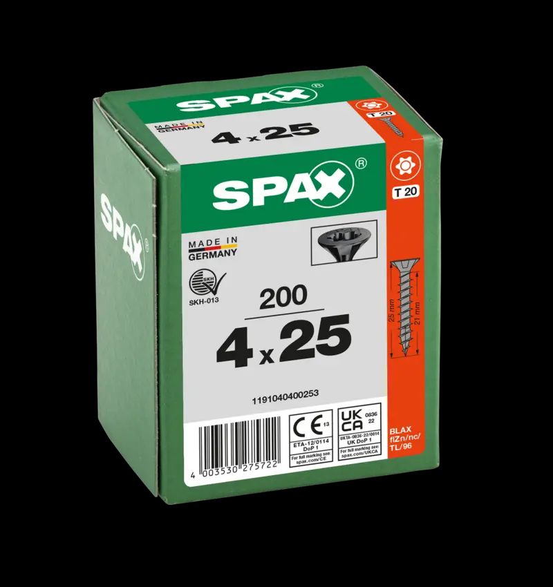 TORNILLO SPAX C/AV NEGRO 4,0X25 T20 200U 3
