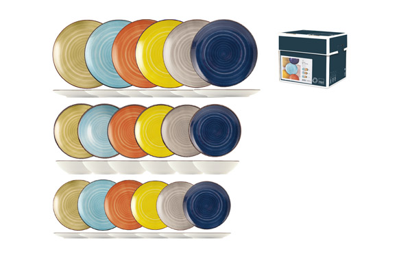 VAJILLA 18 PZAS STONEWARE SURTIDA CARIBE COLORS 4926500 1